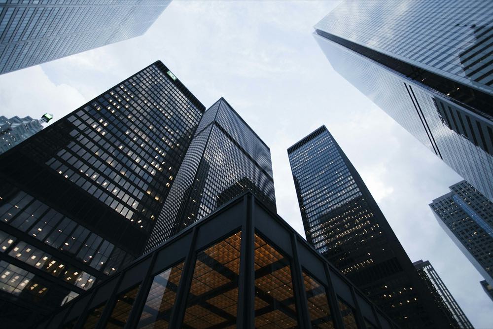 Modern commercial property exterior at dusk